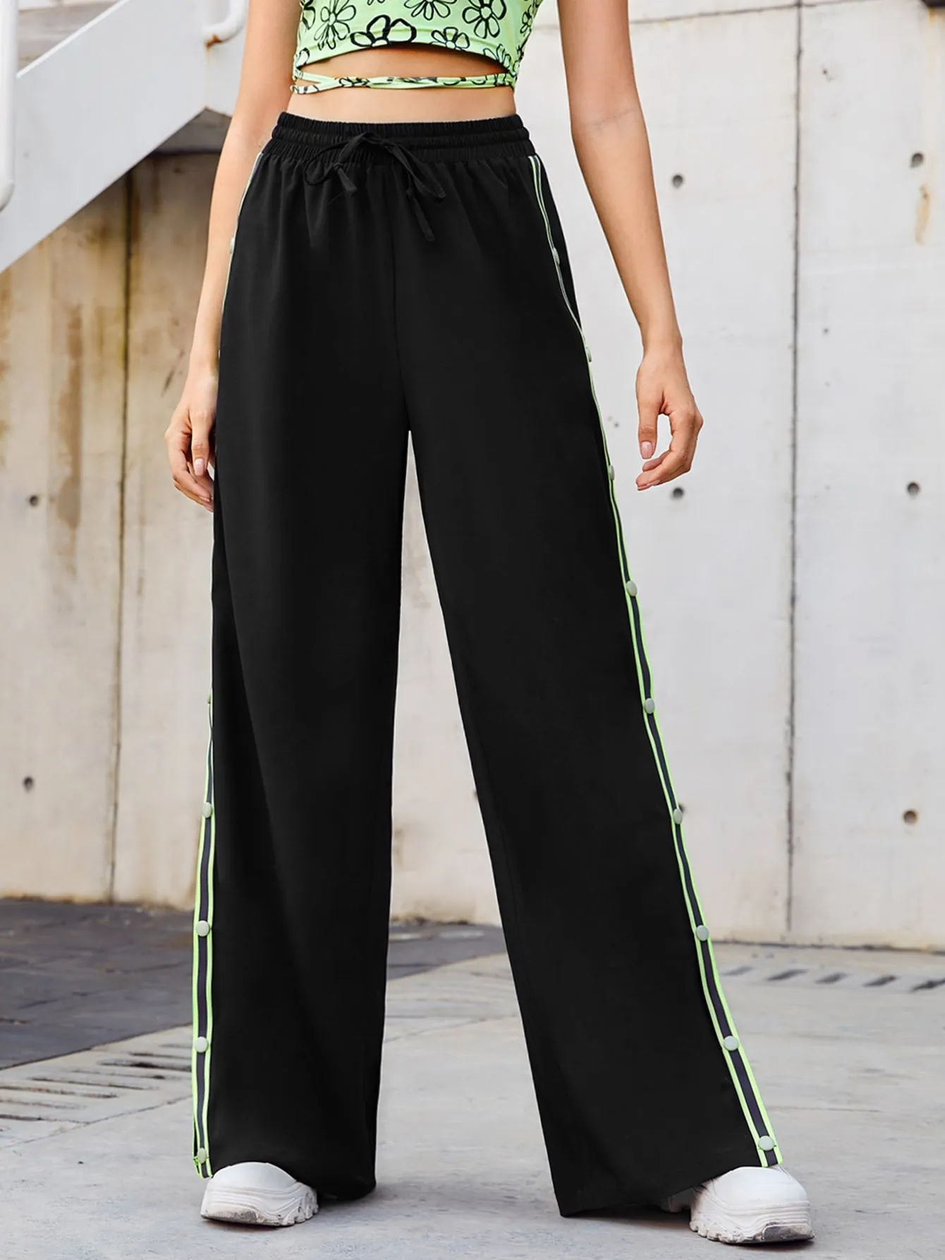 Sporty Striped Side Stripe High Waist Long Women Pants