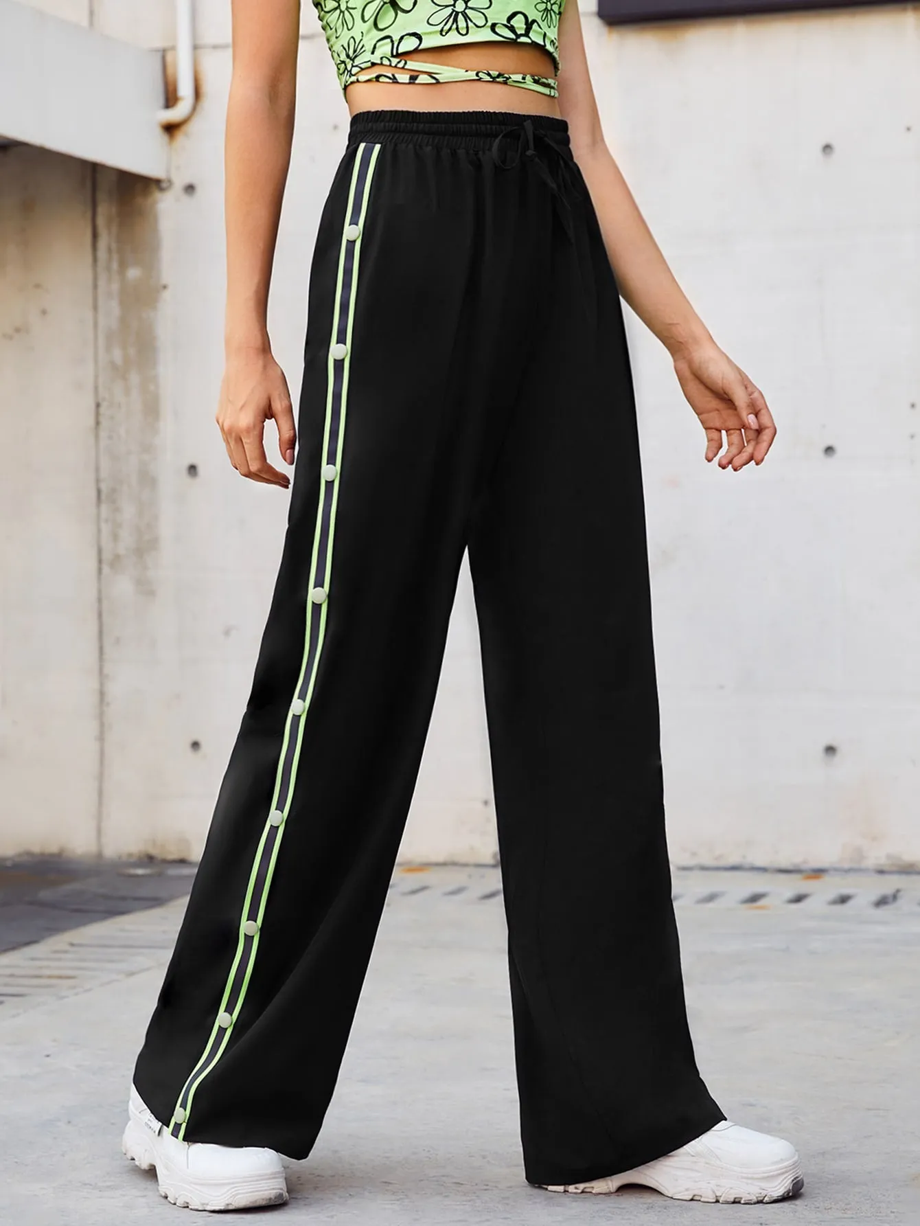 Sporty Striped Side Stripe High Waist Long Women Pants