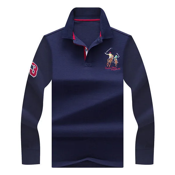 Spring Fall Embroidery Casual Business Polo Shirt