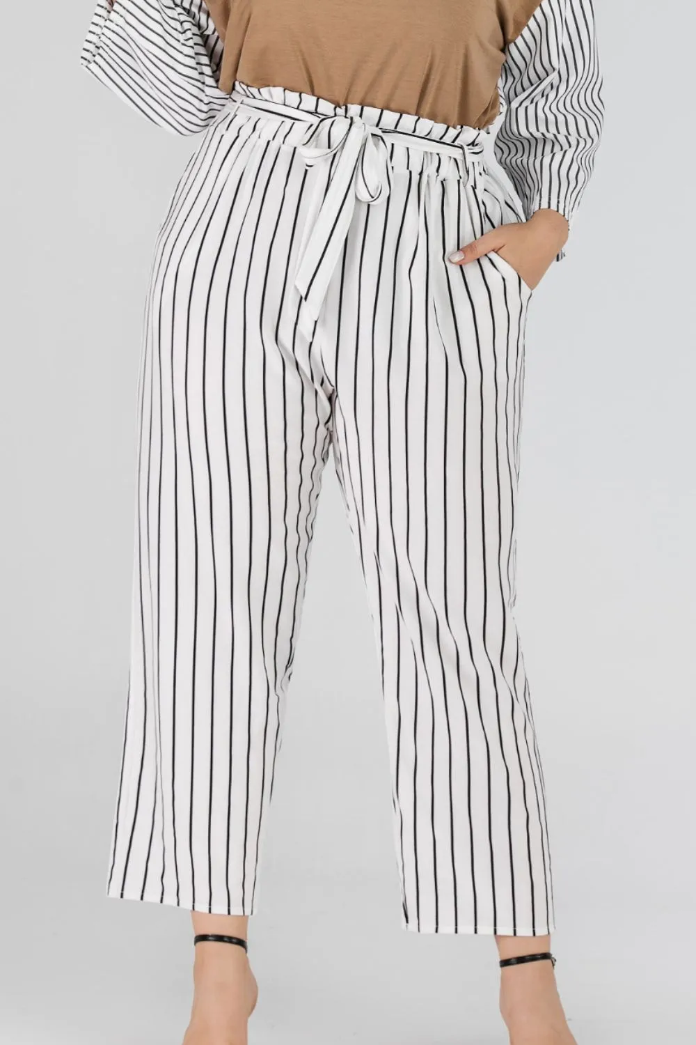 Striped Paperbag Cropped Pants