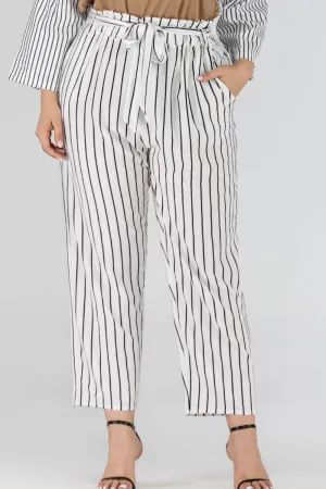 Striped Paperbag Cropped Pants