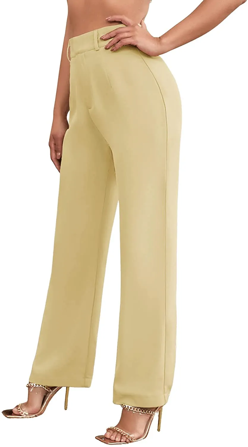 SweatyRocks Women's Elegant High Waist Solid Long Pants Office Trousers