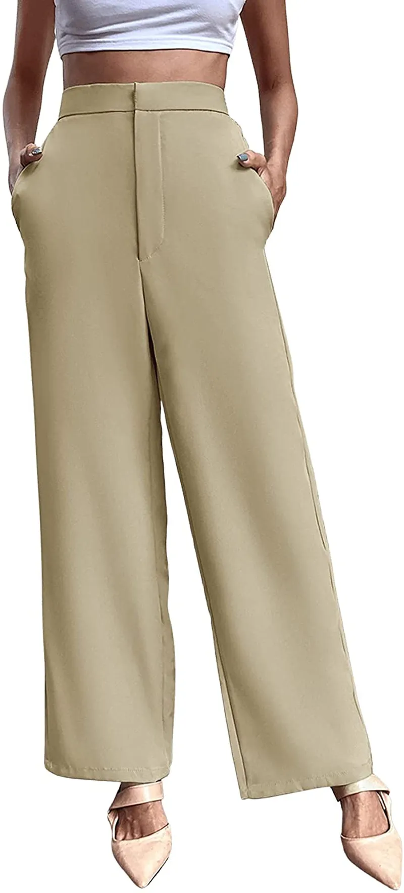 SweatyRocks Women's Elegant High Waist Solid Long Pants Office Trousers