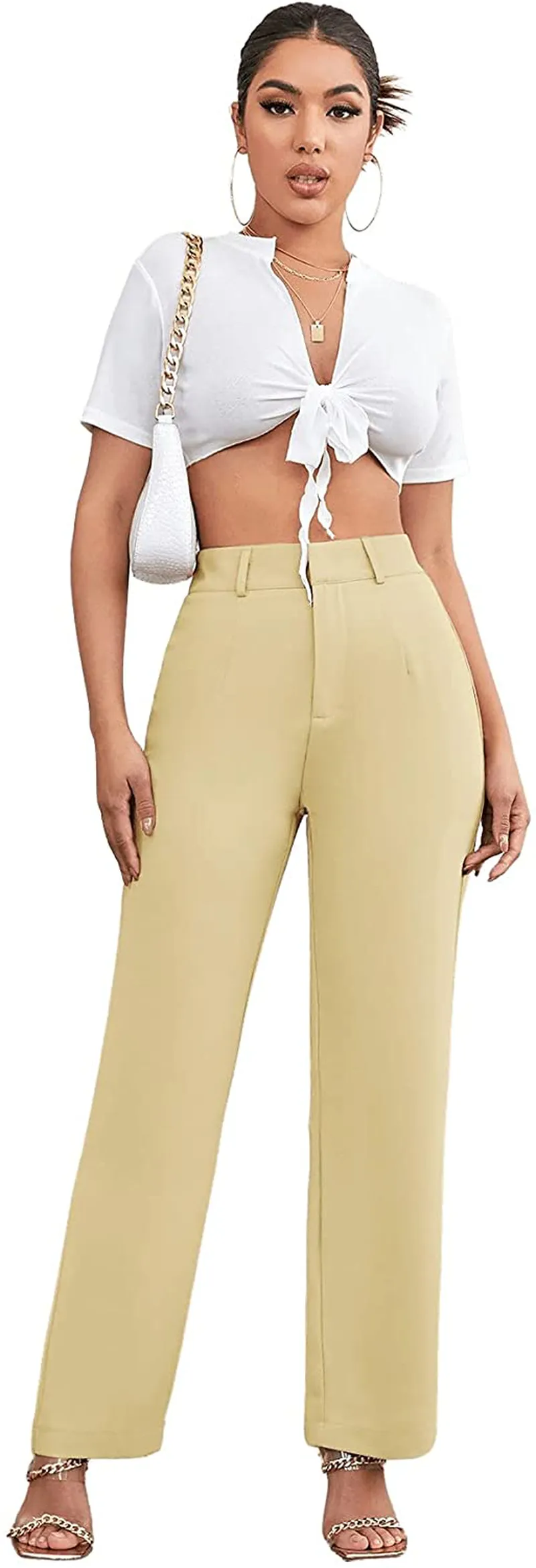 SweatyRocks Women's Elegant High Waist Solid Long Pants Office Trousers