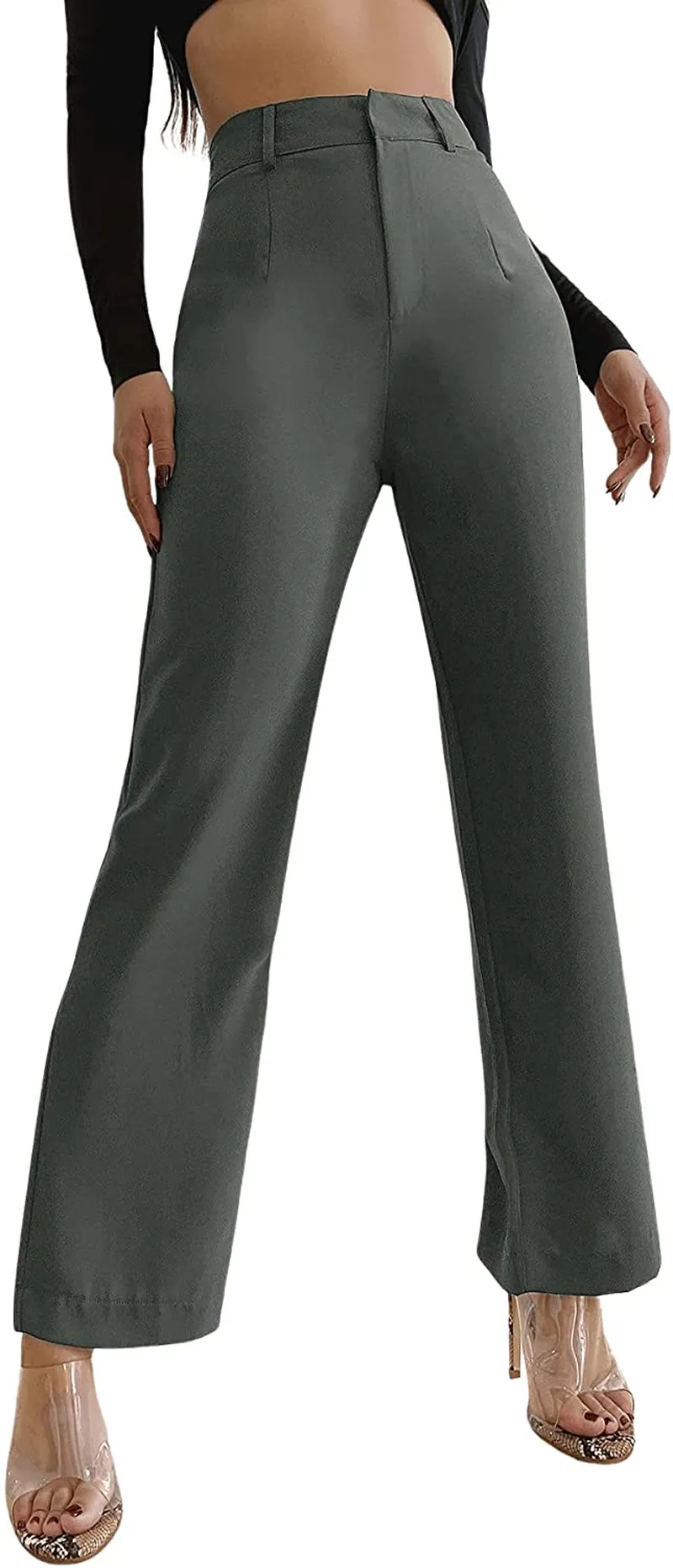 SweatyRocks Women's Elegant High Waist Solid Long Pants Office Trousers