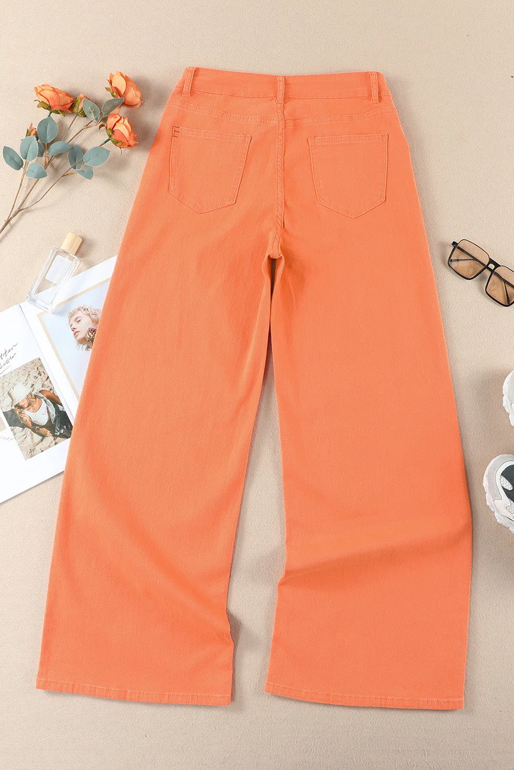 TEEK - Orange Sherbet Wide Leg High Waist Jeans