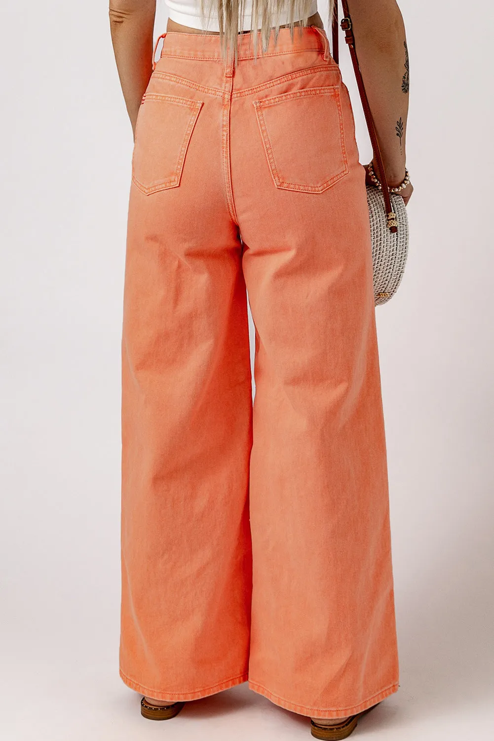 TEEK - Orange Sherbet Wide Leg High Waist Jeans