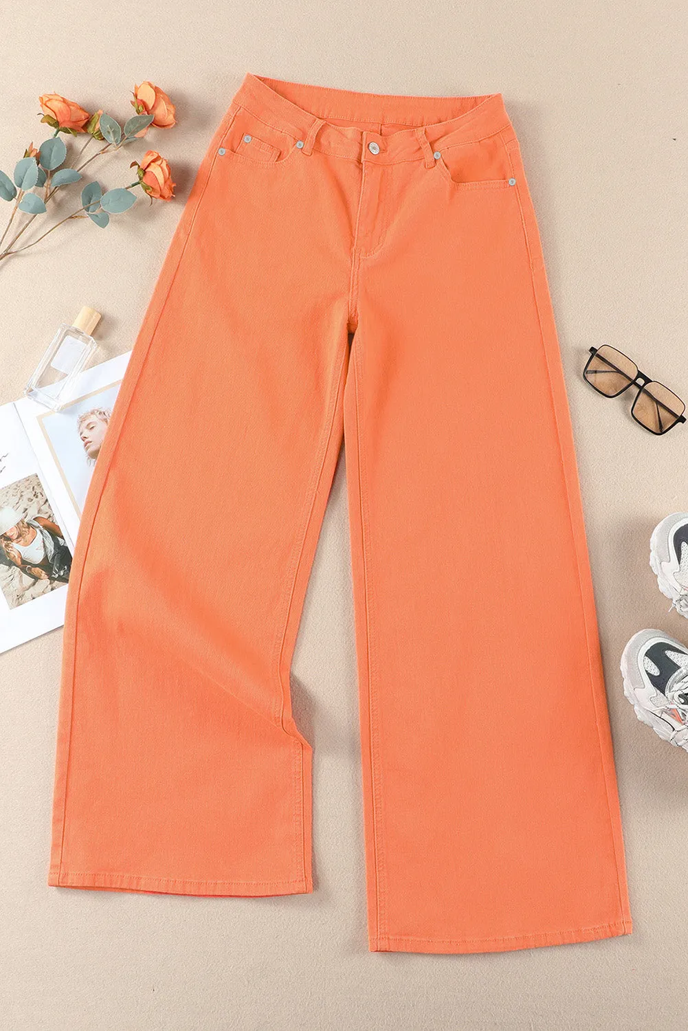 TEEK - Orange Sherbet Wide Leg High Waist Jeans