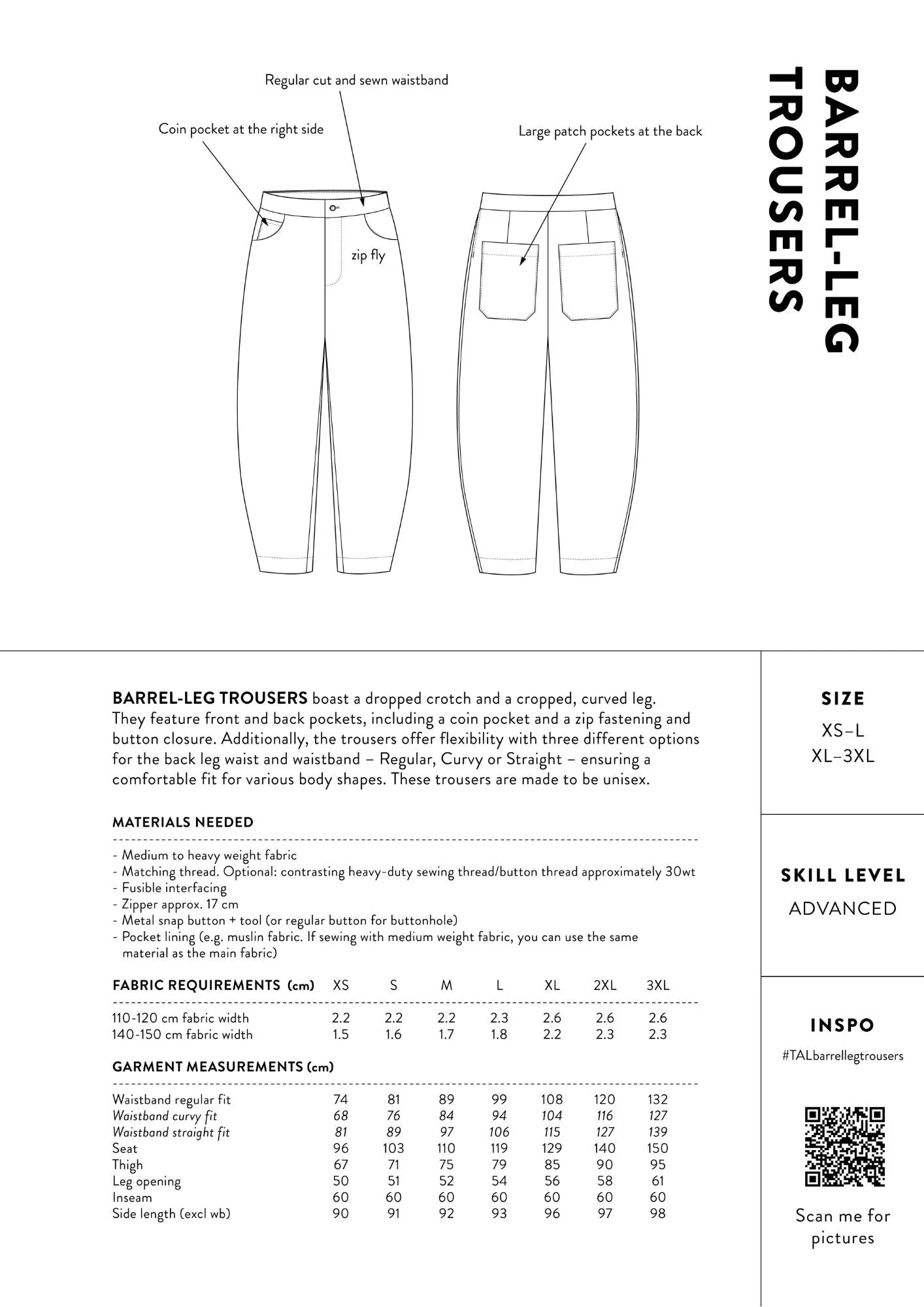 THE ASSEMBLY LINE • Barrel Leg Trousers Sewing Pattern (XS - L)