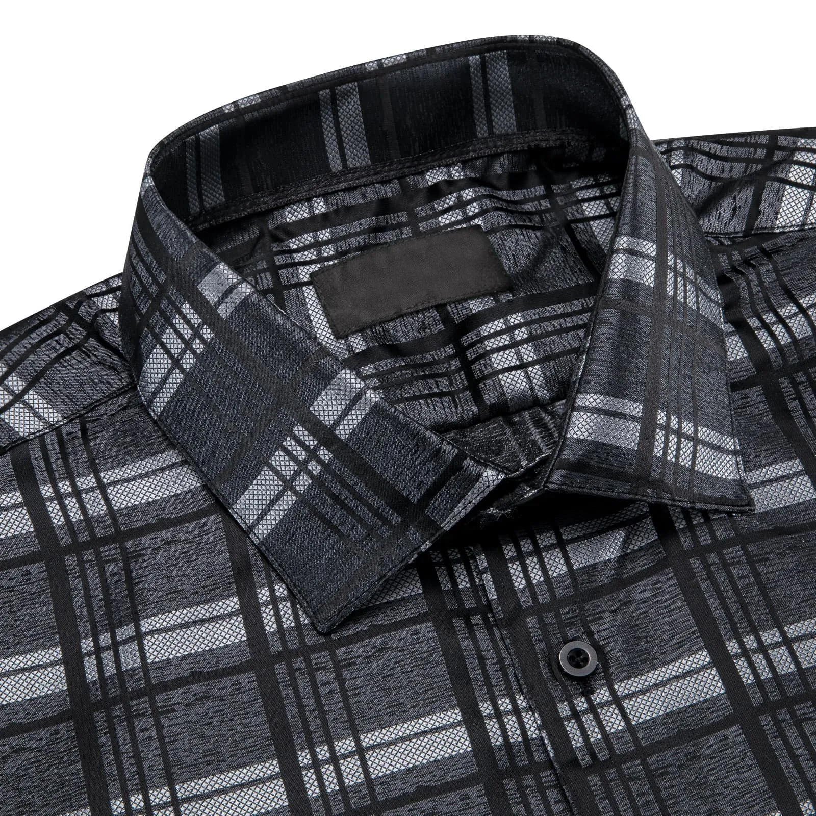 Ties2you Plaid Shirt Black Deep Grey Silk Mens Button Up Long Sleeve Tuxedo Shirt Top