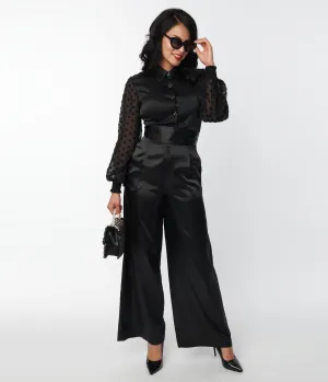 Unique Vintage 1940s Black Satin High Waist Pants