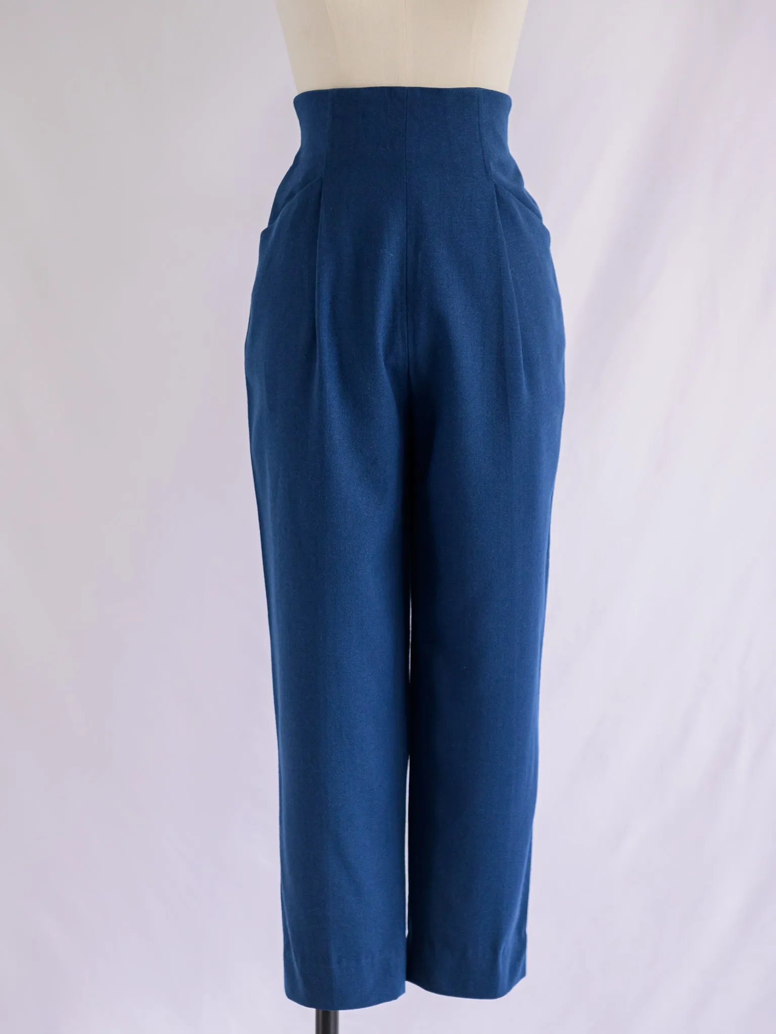 Vintage Blue High Waist Straight Trousers