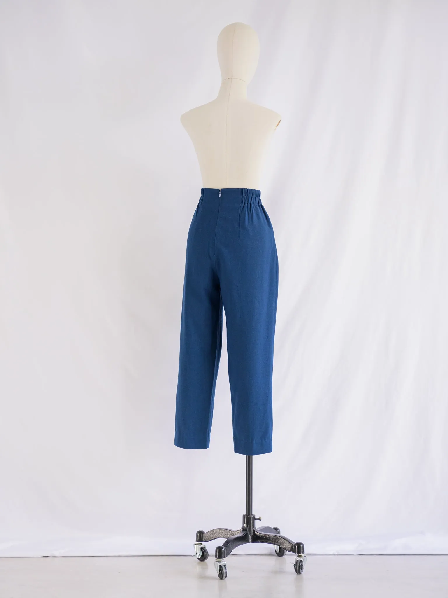 Vintage Blue High Waist Straight Trousers