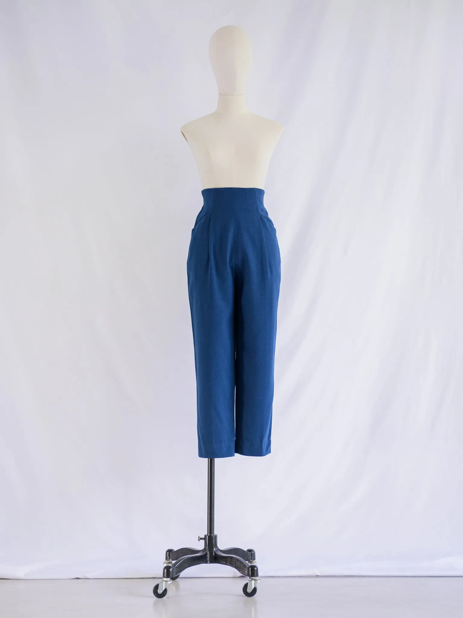 Vintage Blue High Waist Straight Trousers