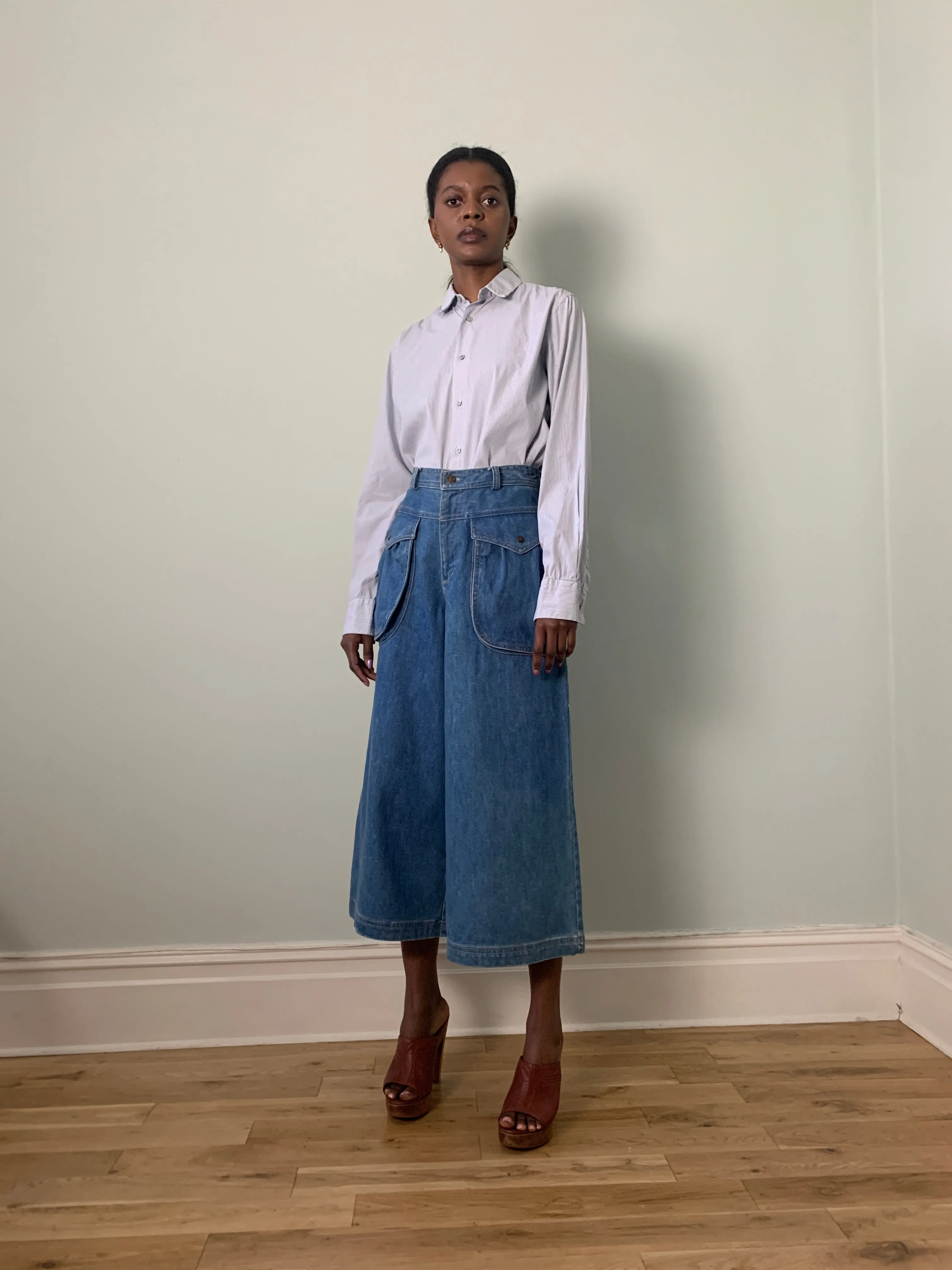 Vintage denim wide leg culottes