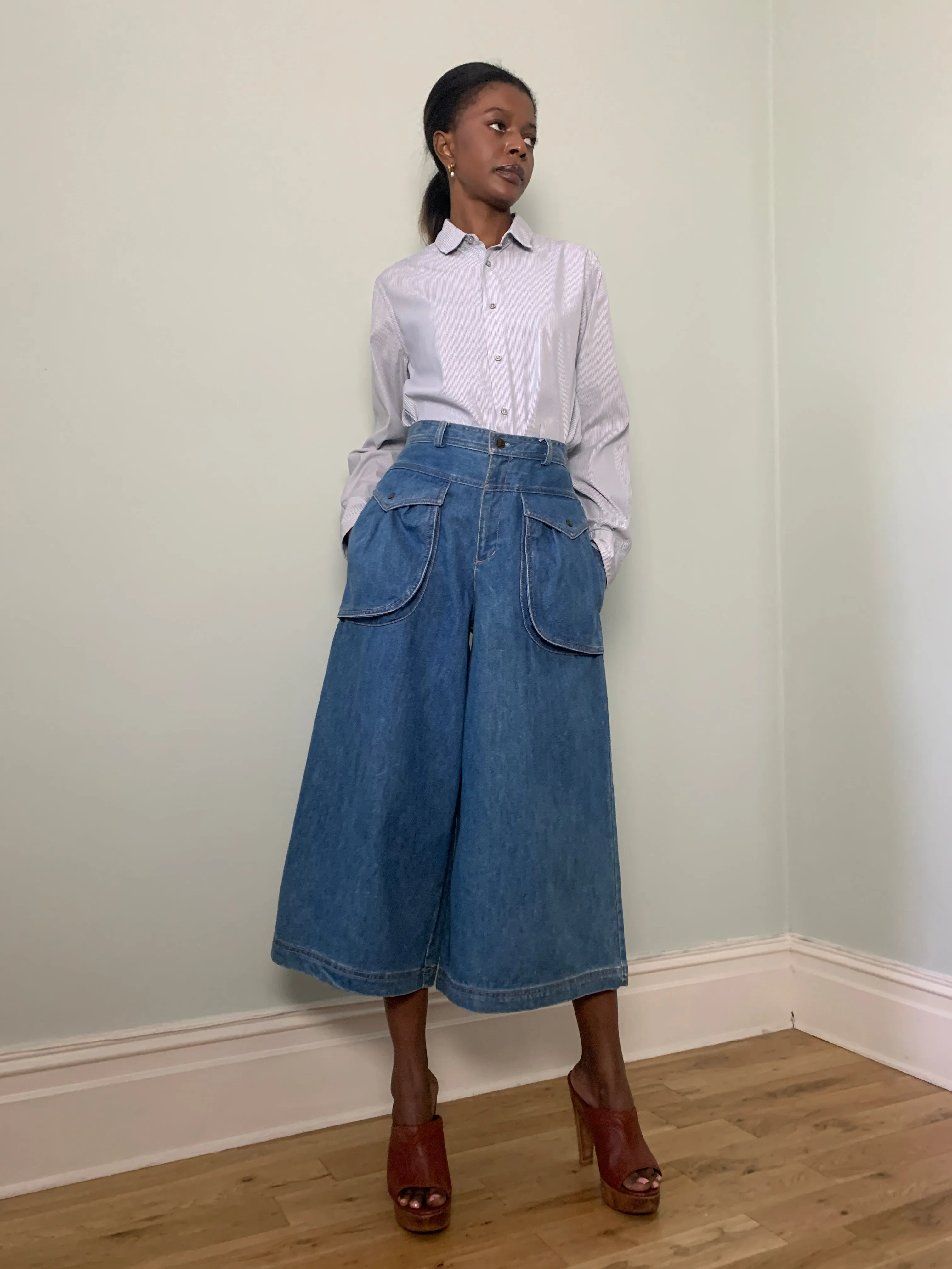 Vintage denim wide leg culottes