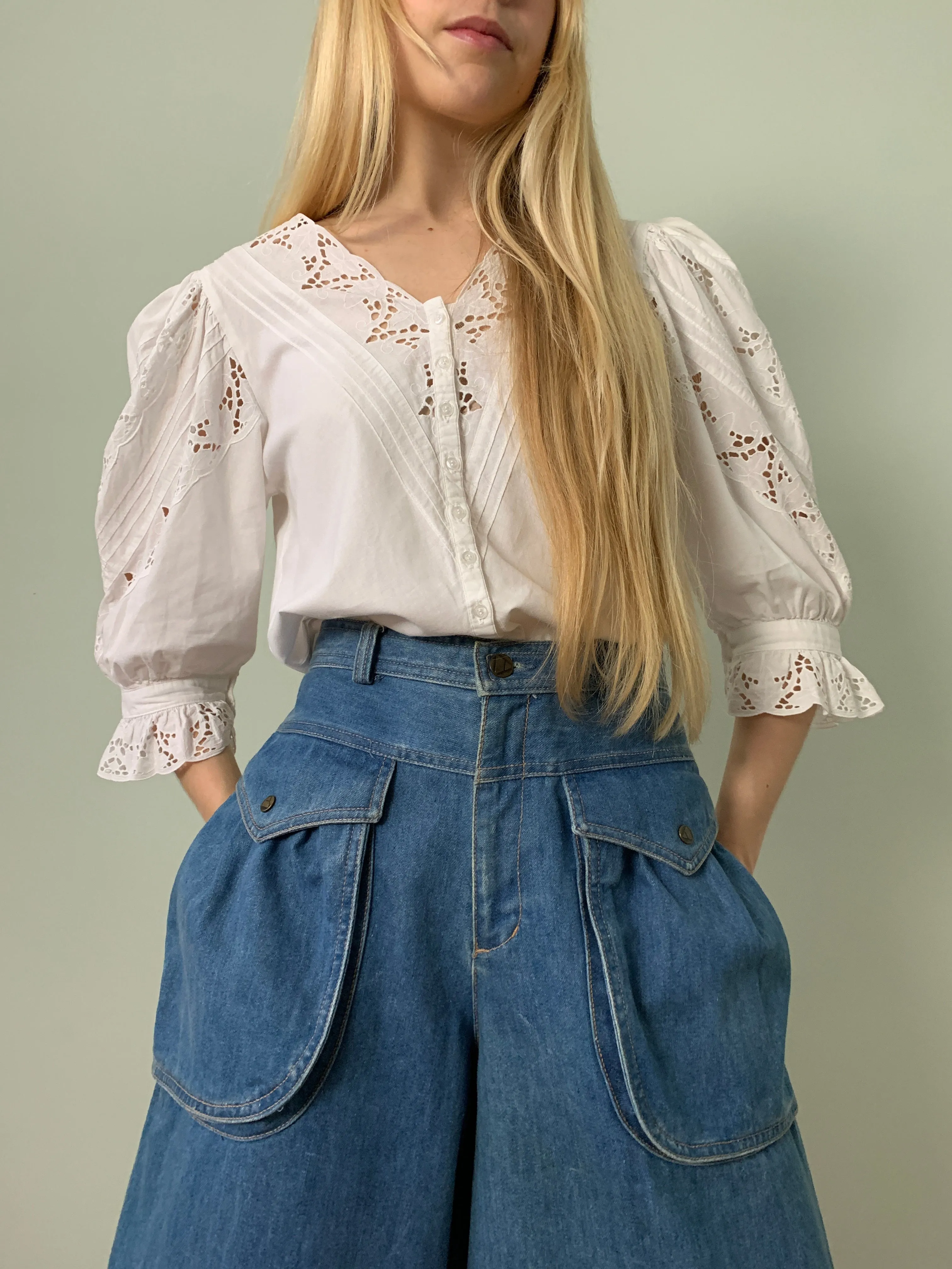 Vintage denim wide leg culottes