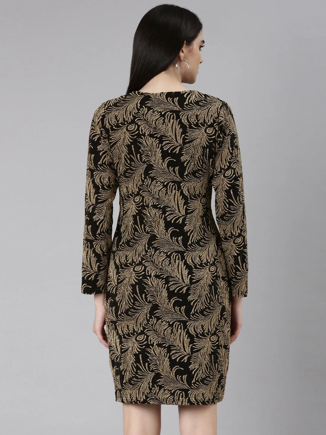 Women Gold Tropical Wrap Dress