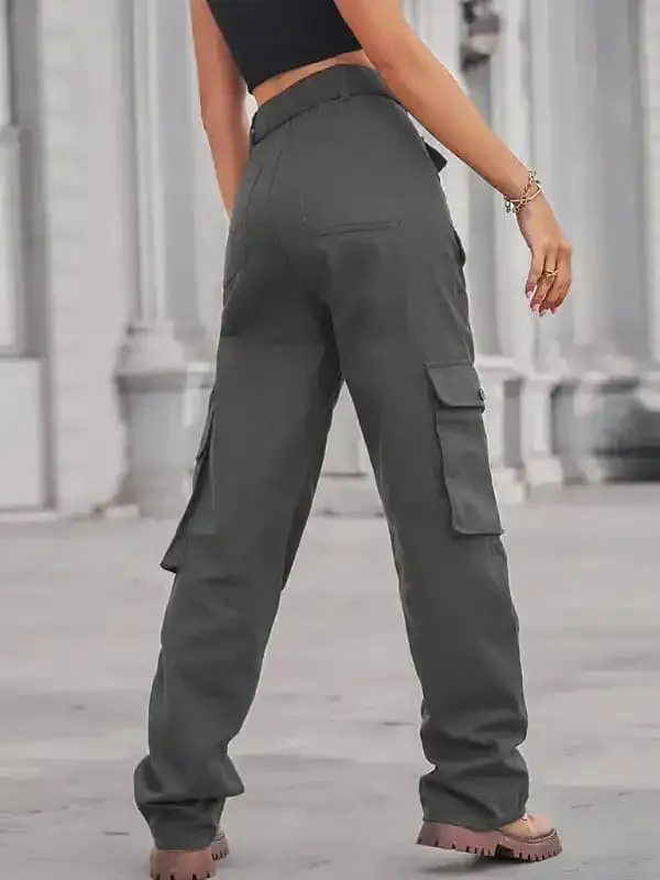 Women’s Color Belted High Waist Utility Cargo Pants