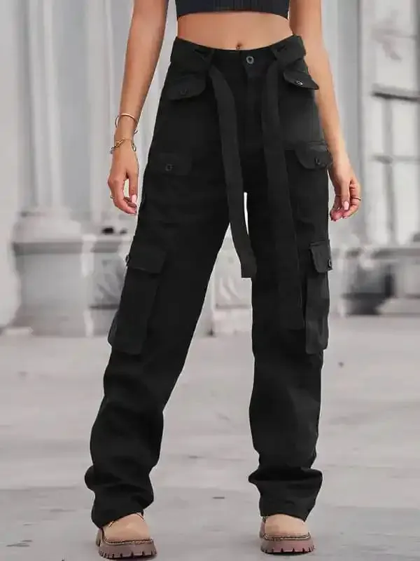 Women’s Color Belted High Waist Utility Cargo Pants