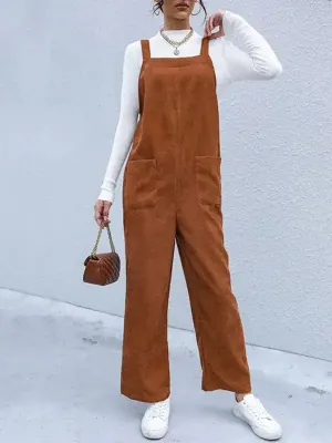 Women’s Corduroy Pants Loose Solid Color Overalls