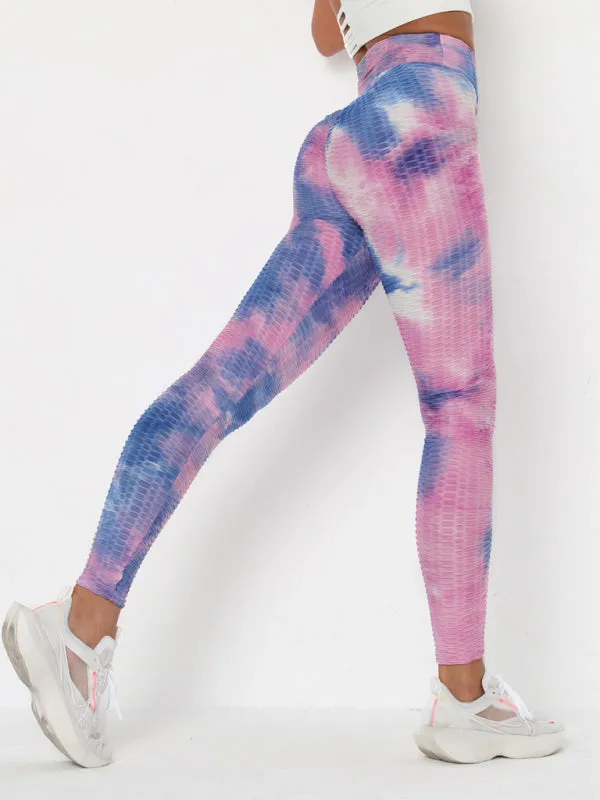 Women's ink jacquard tie-dye bubble fitness trousers