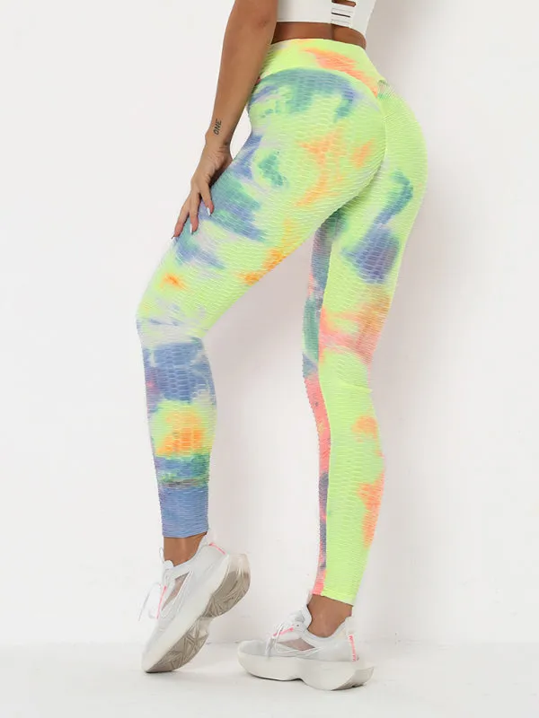 Women's ink jacquard tie-dye bubble fitness trousers