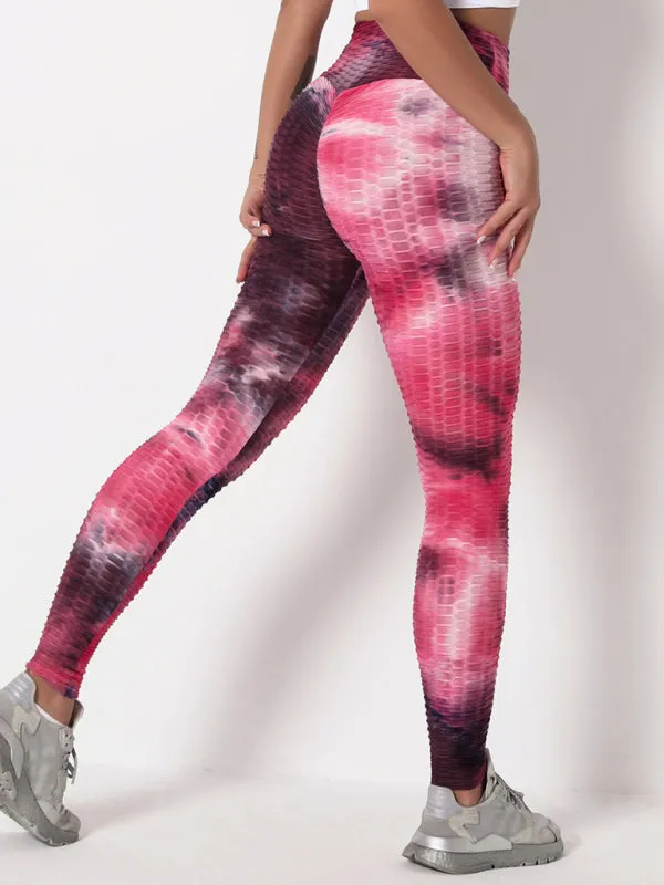 Women's ink jacquard tie-dye bubble fitness trousers