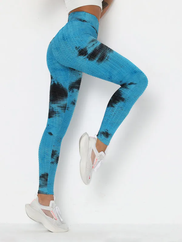 Women's ink jacquard tie-dye bubble fitness trousers