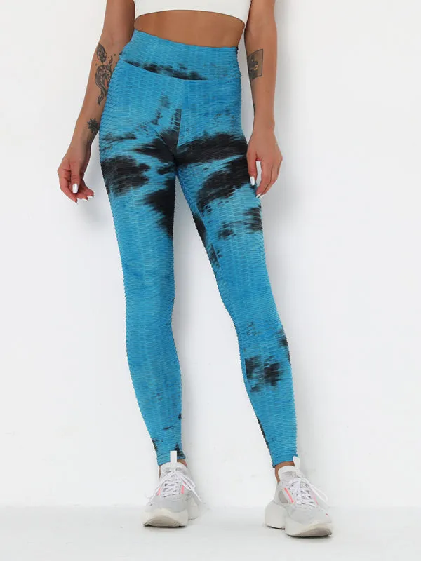 Women's ink jacquard tie-dye bubble fitness trousers