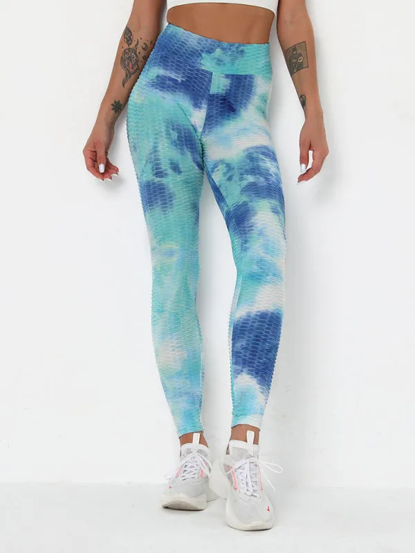 Women's ink jacquard tie-dye bubble fitness trousers