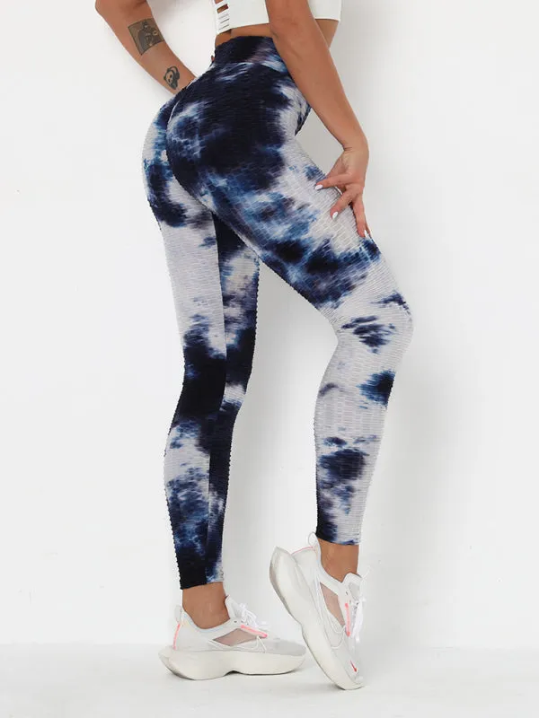 Women's ink jacquard tie-dye bubble fitness trousers