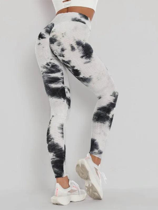 Women's ink jacquard tie-dye bubble fitness trousers