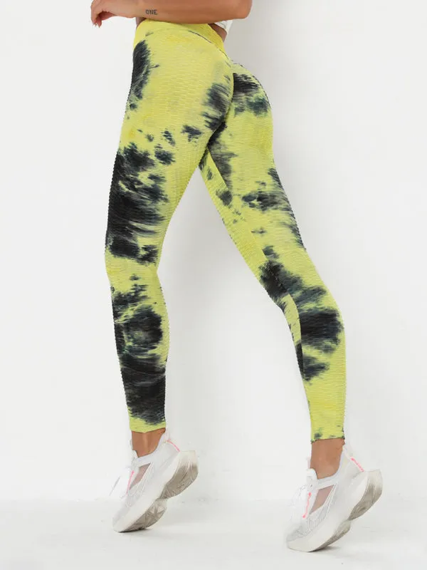 Women's ink jacquard tie-dye bubble fitness trousers