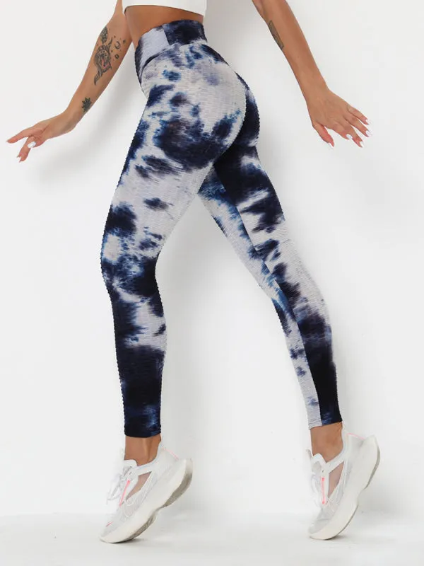 Women's ink jacquard tie-dye bubble fitness trousers