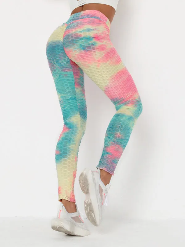 Women's ink jacquard tie-dye bubble fitness trousers