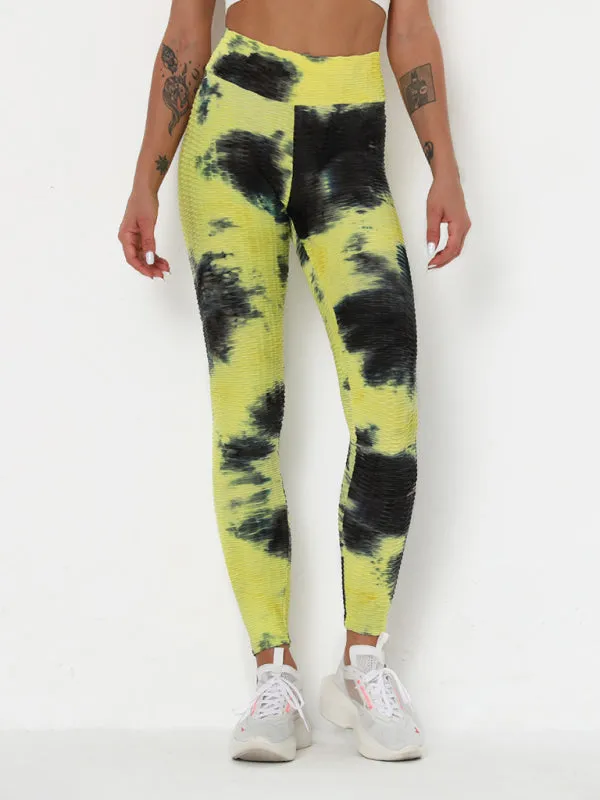 Women's ink jacquard tie-dye bubble fitness trousers