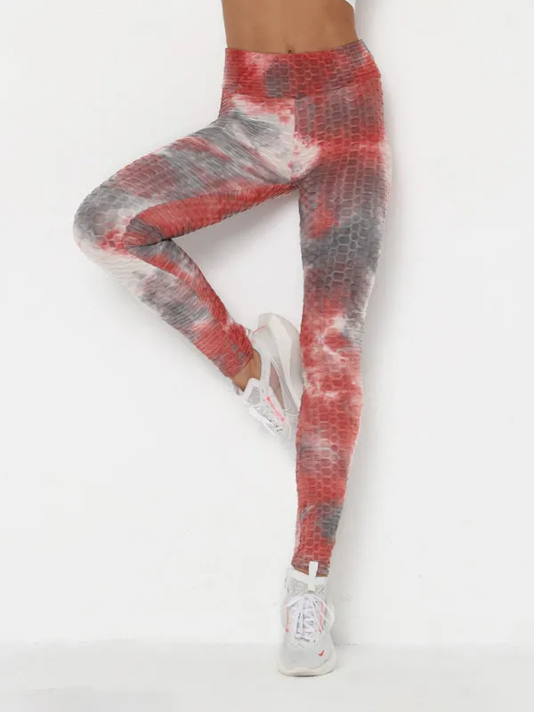 Women's ink jacquard tie-dye bubble fitness trousers