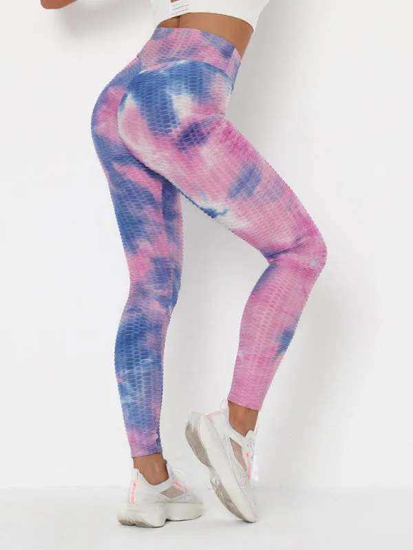 Women's ink jacquard tie-dye bubble fitness trousers