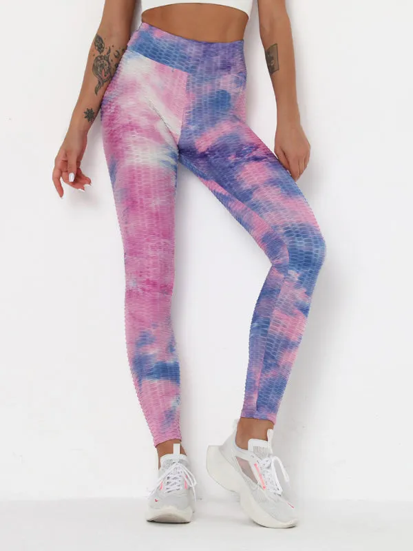 Women's ink jacquard tie-dye bubble fitness trousers