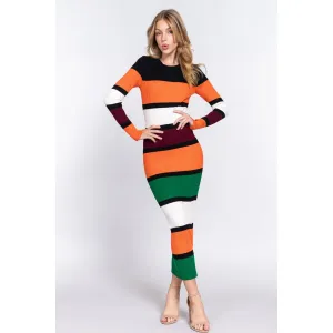 Women's Long Sleeve Midi Color Block Sweater Dress