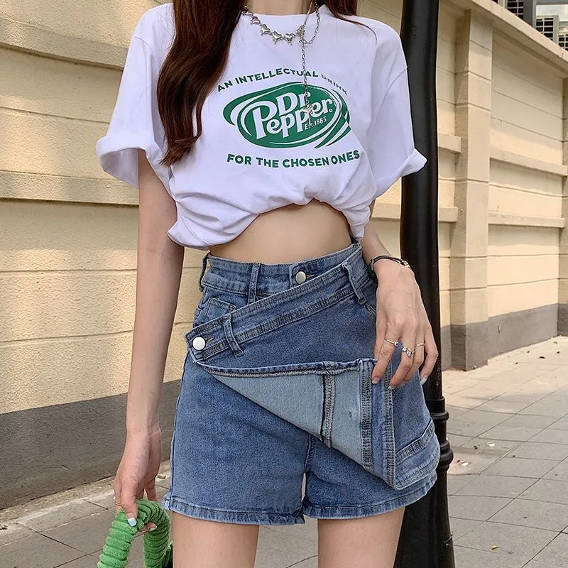 Women's Loose And Irregular High Waist Denim Shorts