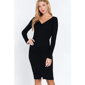 Women's V-Neck Twist Detail Midi Sweater Dress